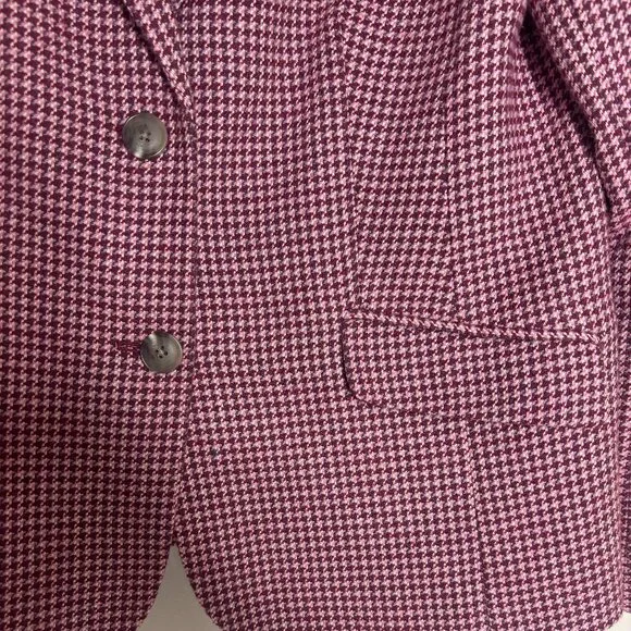 Talbots Wool Blend Houndstooth Print Blazer Jacket Size 12 Pink Burgundy Red EUC - Picture 5 of 7